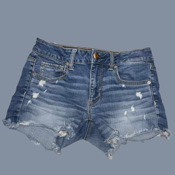 American Eagle Super Stretch Midi Denim Shorts Size 8 #134 - Picture 1 of 4